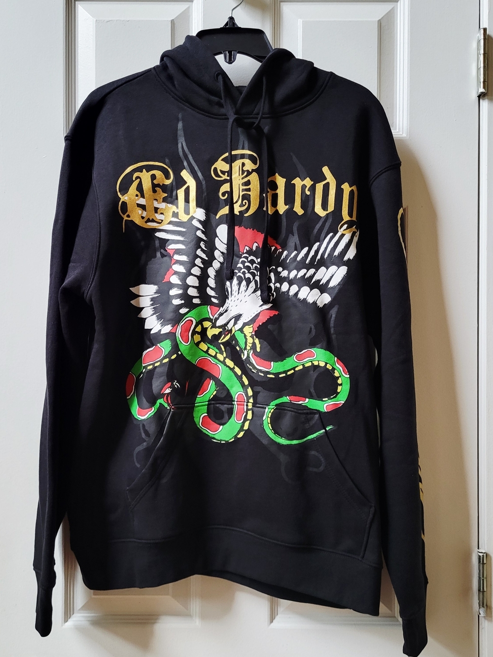Ed Hardy Eagle Snake Hoodie Mens Medium Black Tattoo Graphic Pullover Sweatshirt